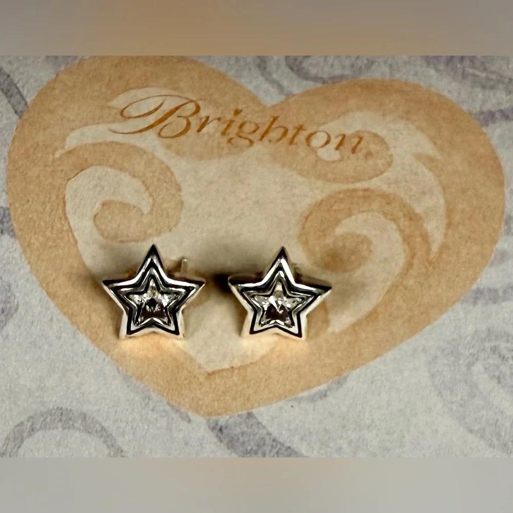 Brighton Silver Star Stud Earrings with Clear Crystals - Picture 2 of 3